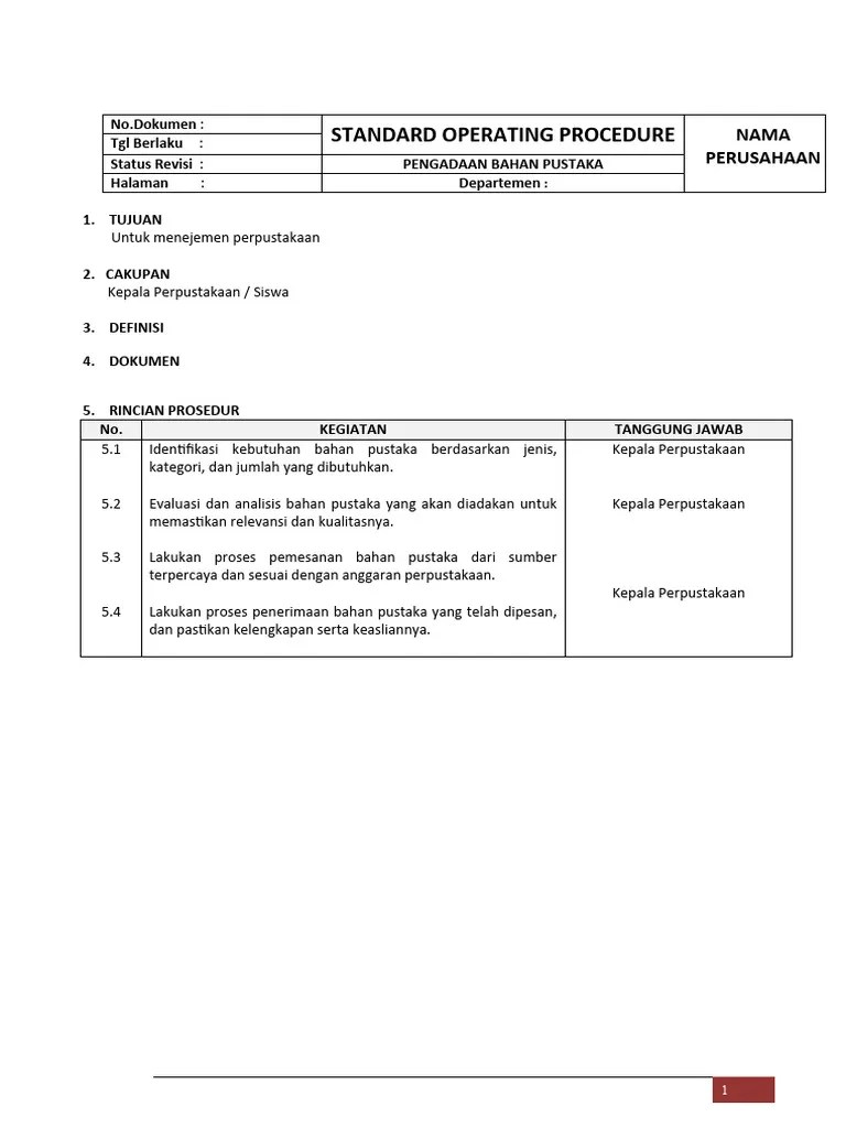 SOP Pengadaan Bahan Pustaka | PDF