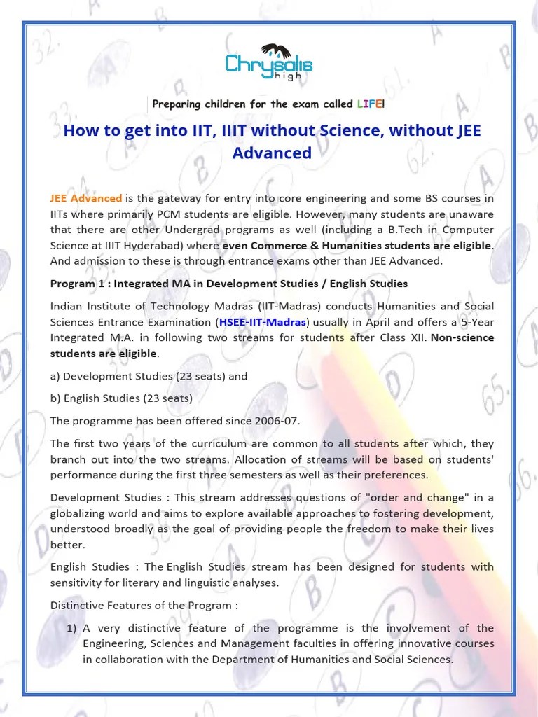 How To Get Into IIT, IIIT Without Science, Without JEE | PDF