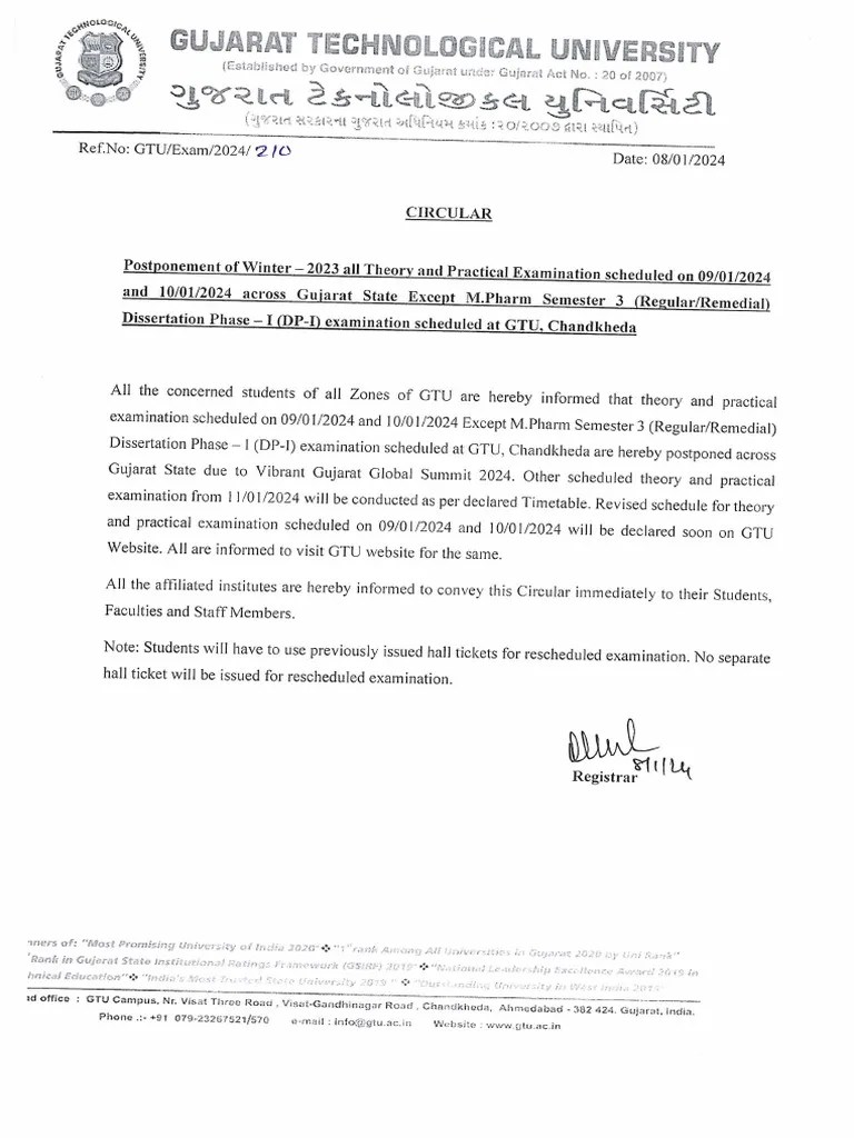 Postponement Of GTU Exam | PDF