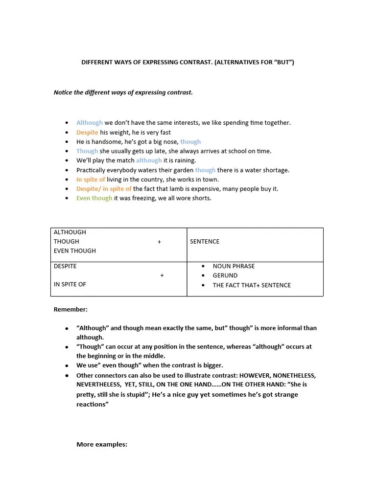 Different Ways Of Expressing Contrast | PDF