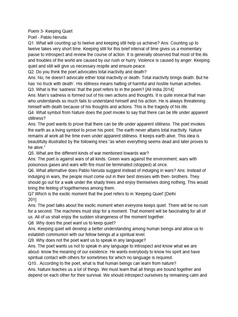 Poem 3 Keeping Quiet Pdf Language Arts Discipline Poetry