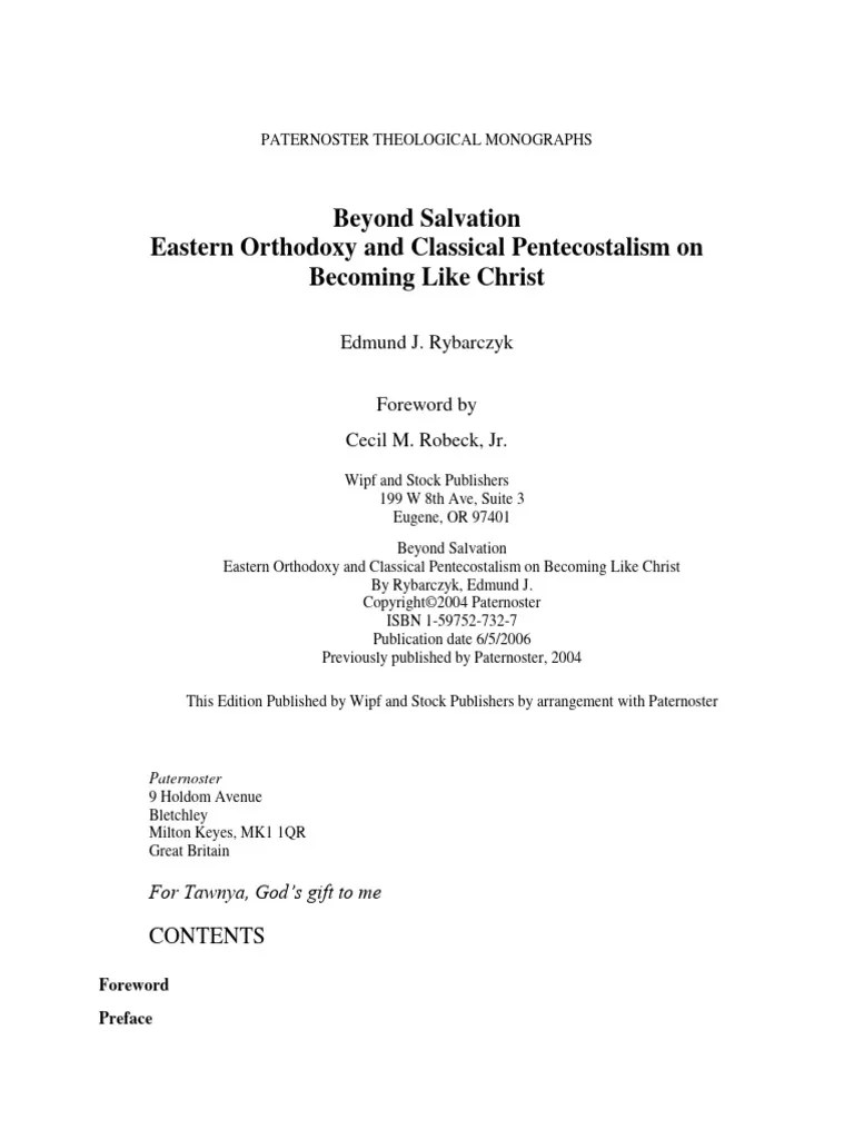 Beyond Salvation, Pentecostalism & Eastern Orthodoxy | PDF | Eastern Orthodoxy | Trinity