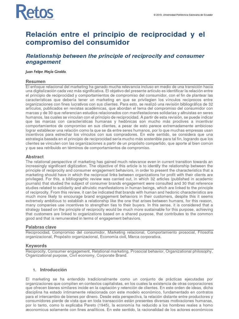 Artículo Relación Entre El Principio De Reciprocidad Y El Compromiso ...