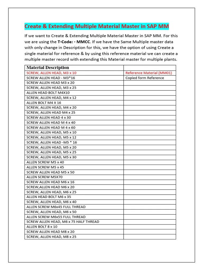 SAP MM - Creation And Extending Multiple Material Master | PDF