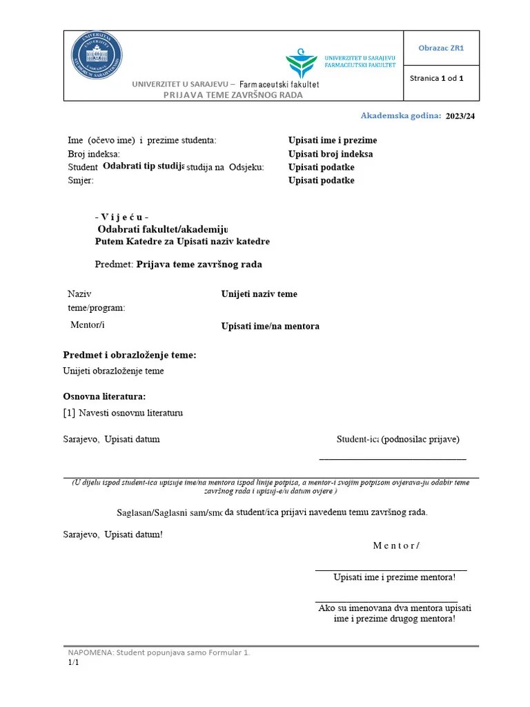 Obrazac Zr1 Pdf