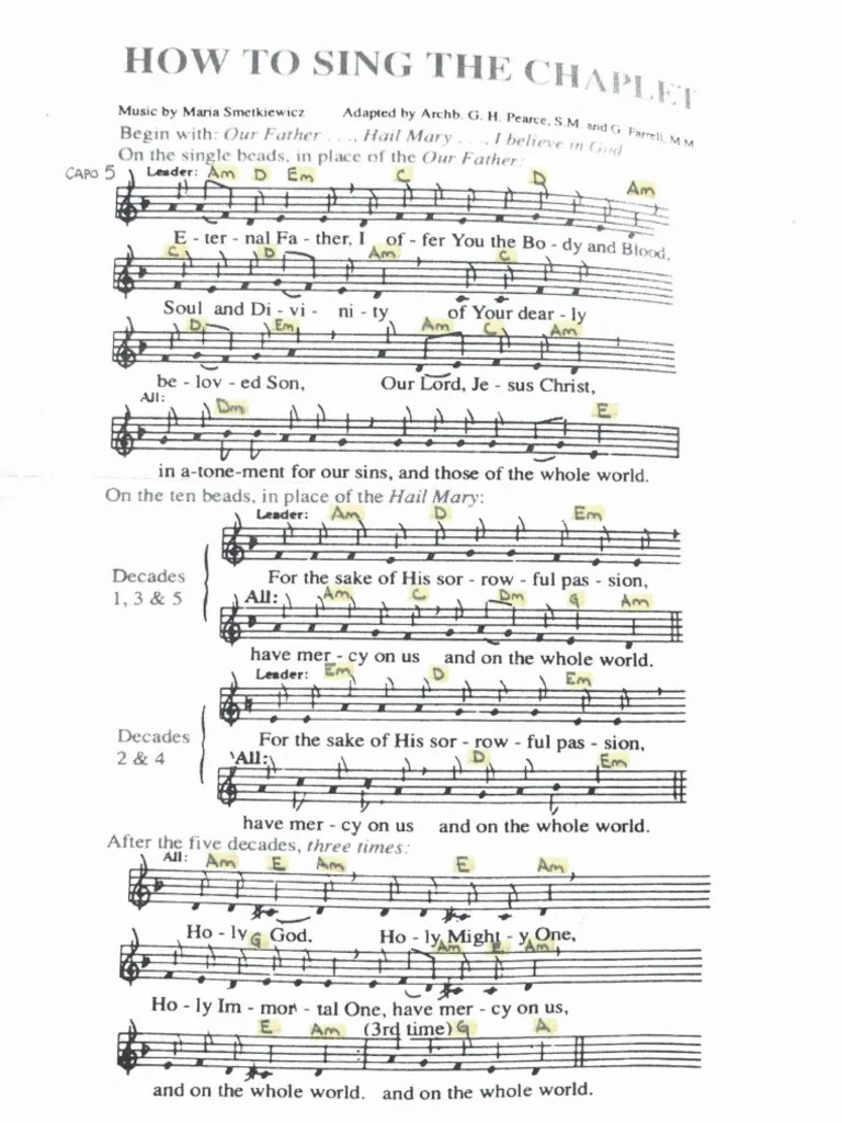 Chaplet Of Divine Mercy Guitar Chords To Maria Smetkiewicz Version | PDF