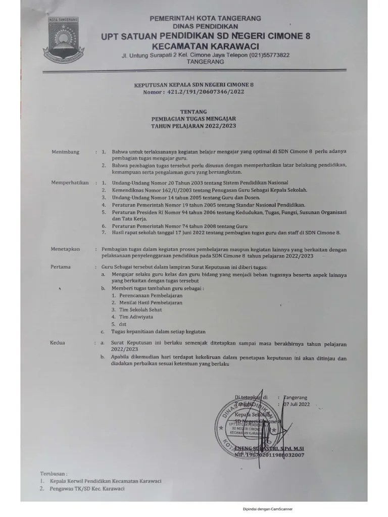 SK Pembagian Tugas TP 2022-2023 | PDF