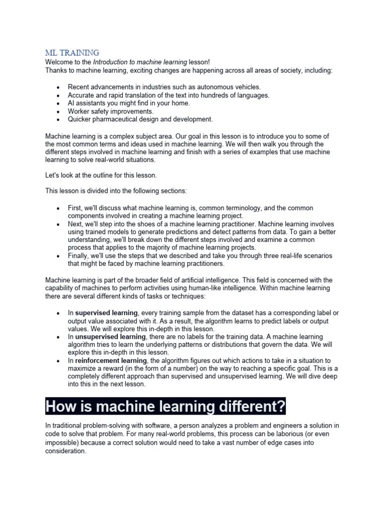 Introduction To ML | PDF | Machine Learning | Learning