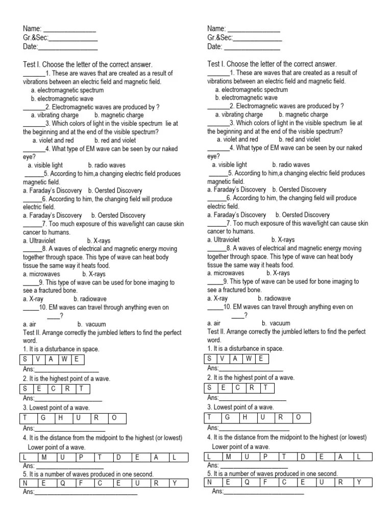 Science 10 Summative Electromagnetic Waves | PDF | Electromagnetic ...