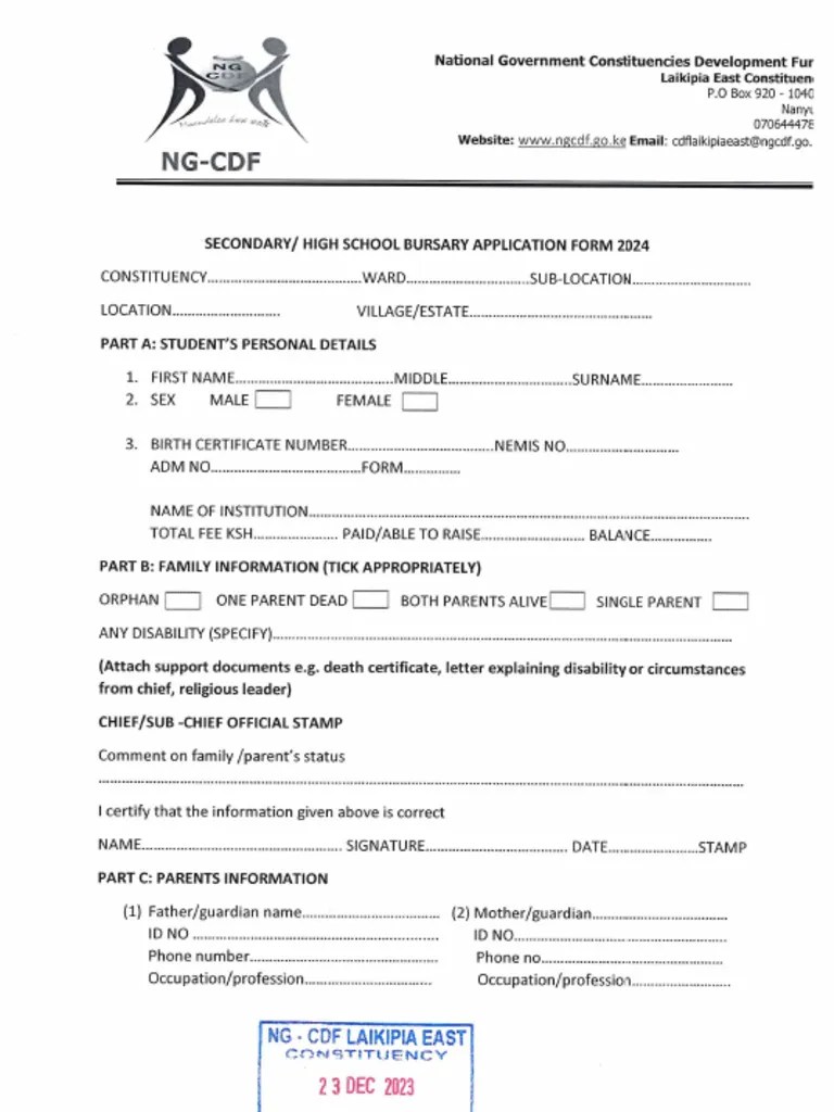 Secondary Bursary Form 2024 | PDF