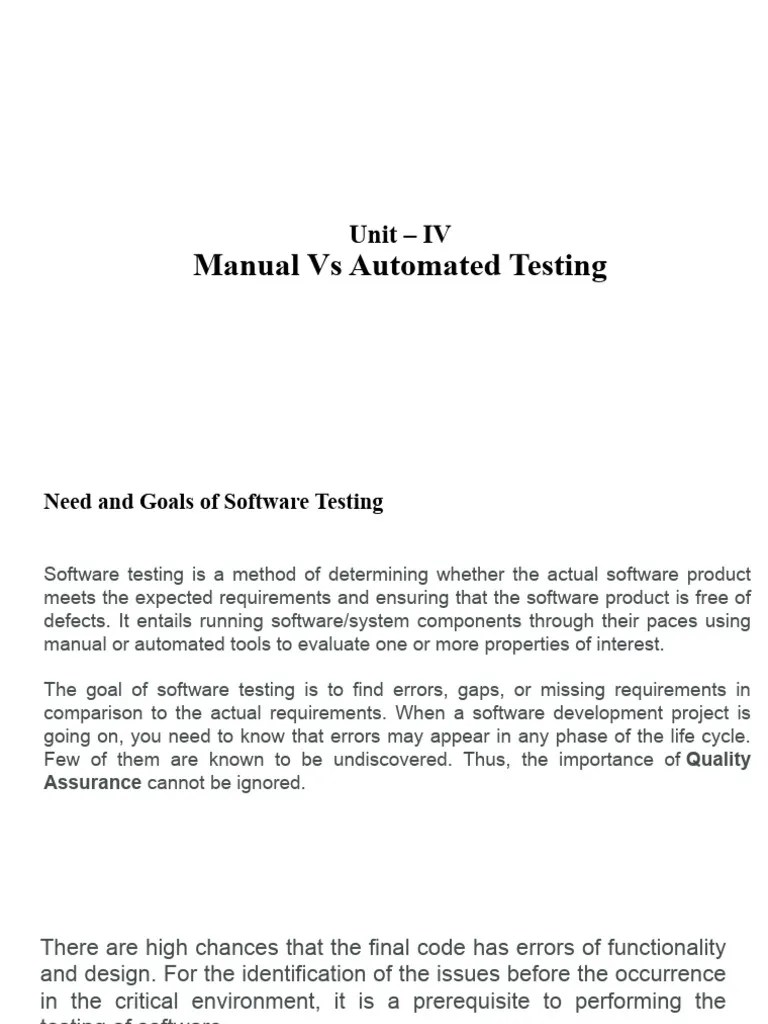 Manual Vs Automated Testing | PDF | Software Testing | Unit Testing