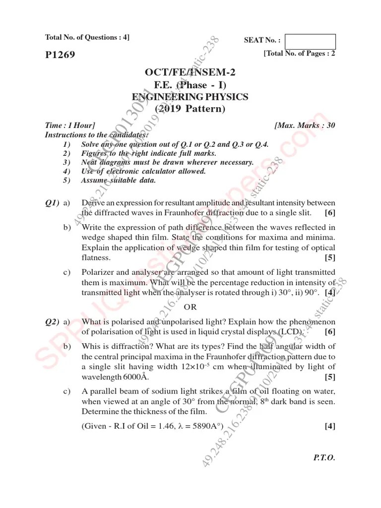 Be - First Year Fe Engineering - Semester 1 - 2019 - October ...
