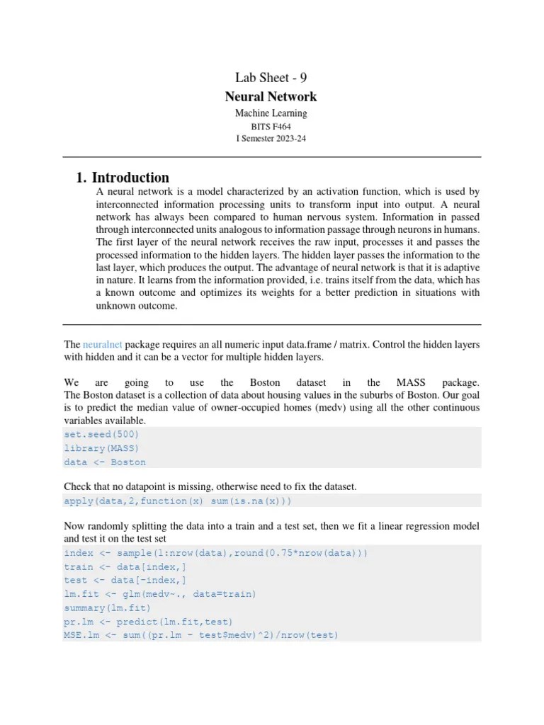 Lab 9 - Neural Networks | PDF