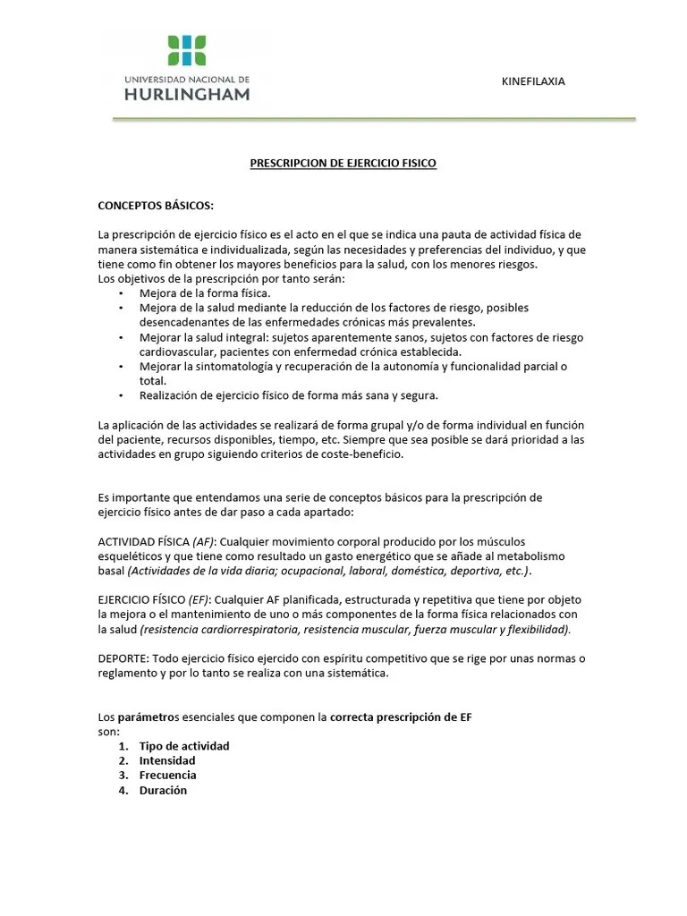 Apunte N°2 Prescripción De Ejercicio | PDF | Ejercicio Aerobico | Músculo Esquelético