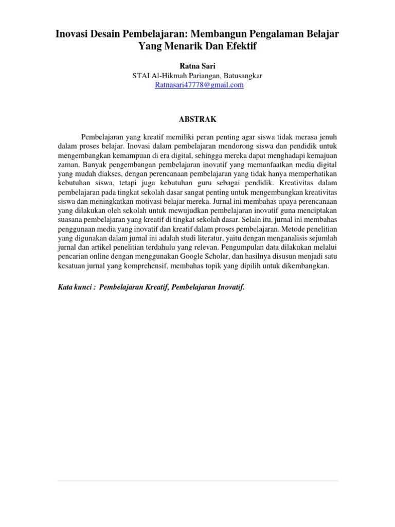 Artikel - Inovasi Desain Pembelajaran Membangun Pengalaman Belajar Yang Menarik Dan Efektif | PDF