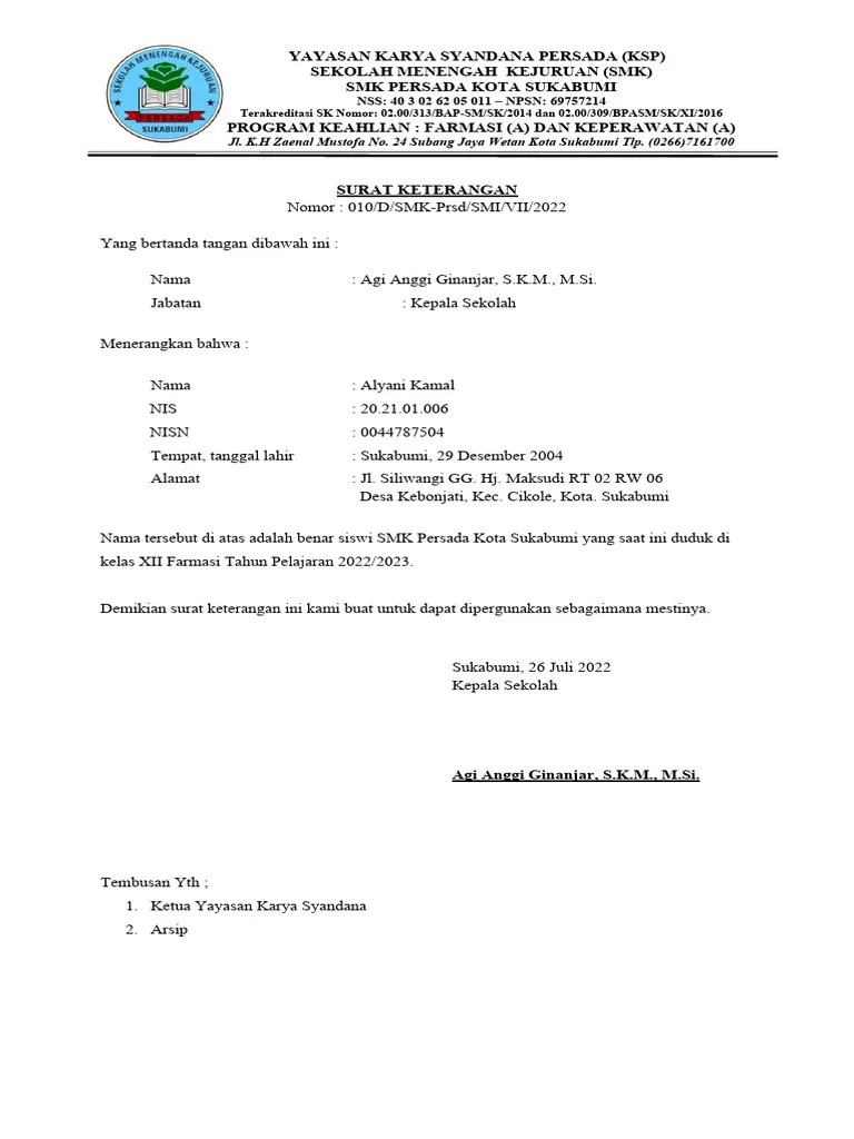 Surat Keterangan Siswa | PDF