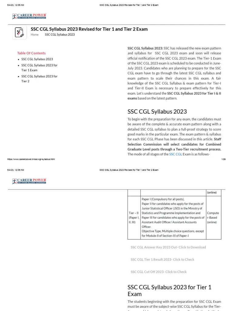 SSC CGL Syllabus 2023 Revised For Tier 1 And Tier 2 Exam | PDF