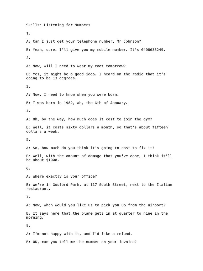 Skills Listening For Numbers | PDF