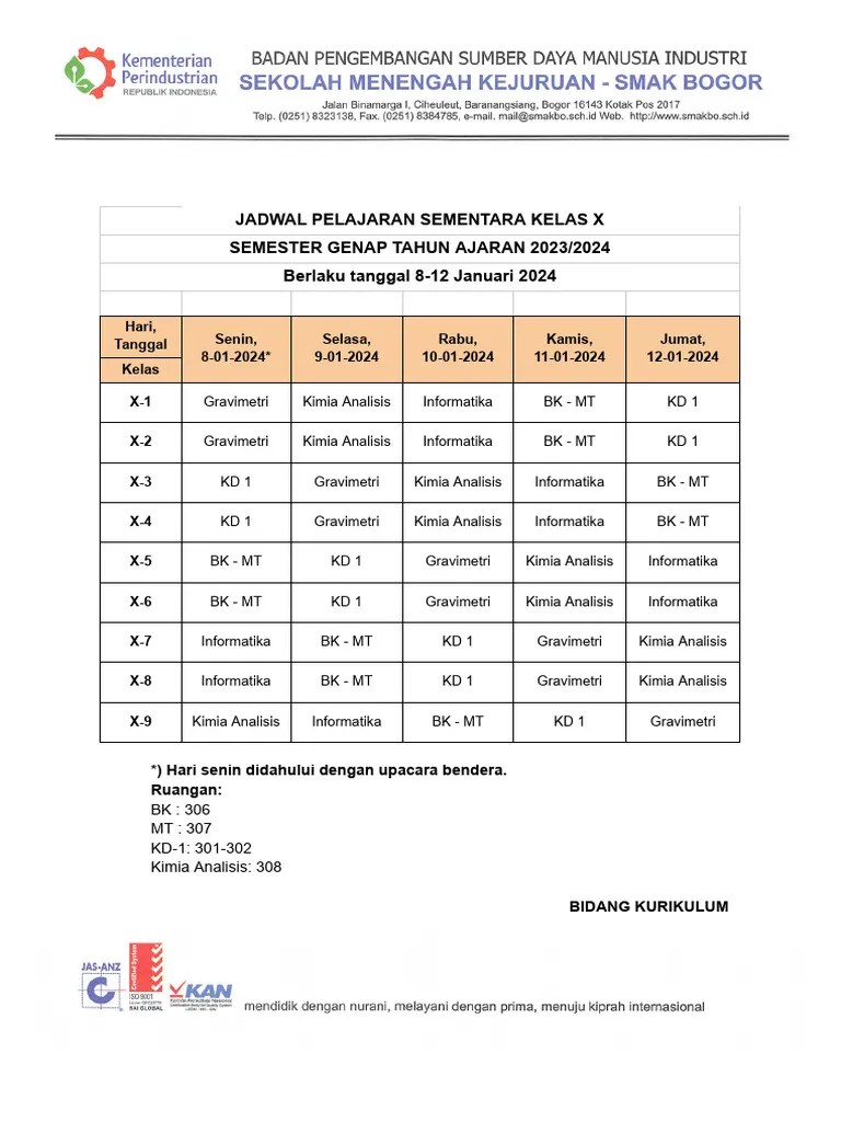 Jadwal Sementara Semester Genap 2023-2024 | PDF