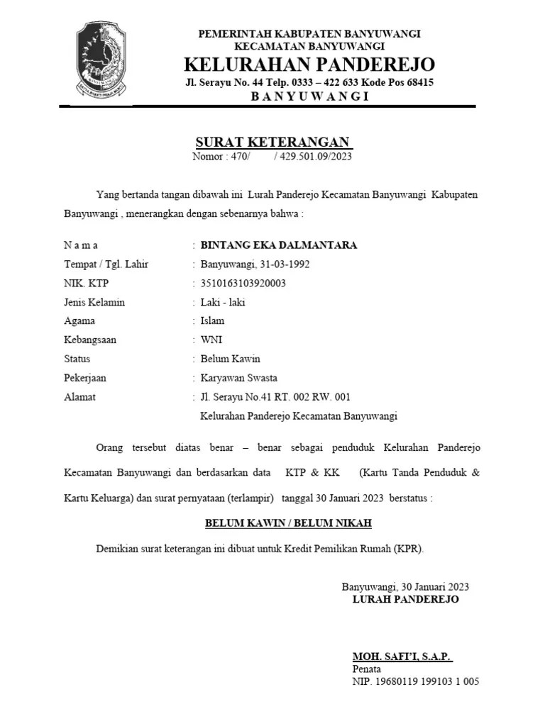 SURAT KETERANGAN BELUM NIKAH | PDF