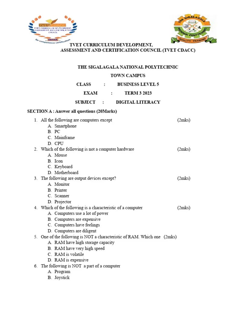 Digital Literacy Level 5 | PDF | Computer Data Storage | Random Access Memory