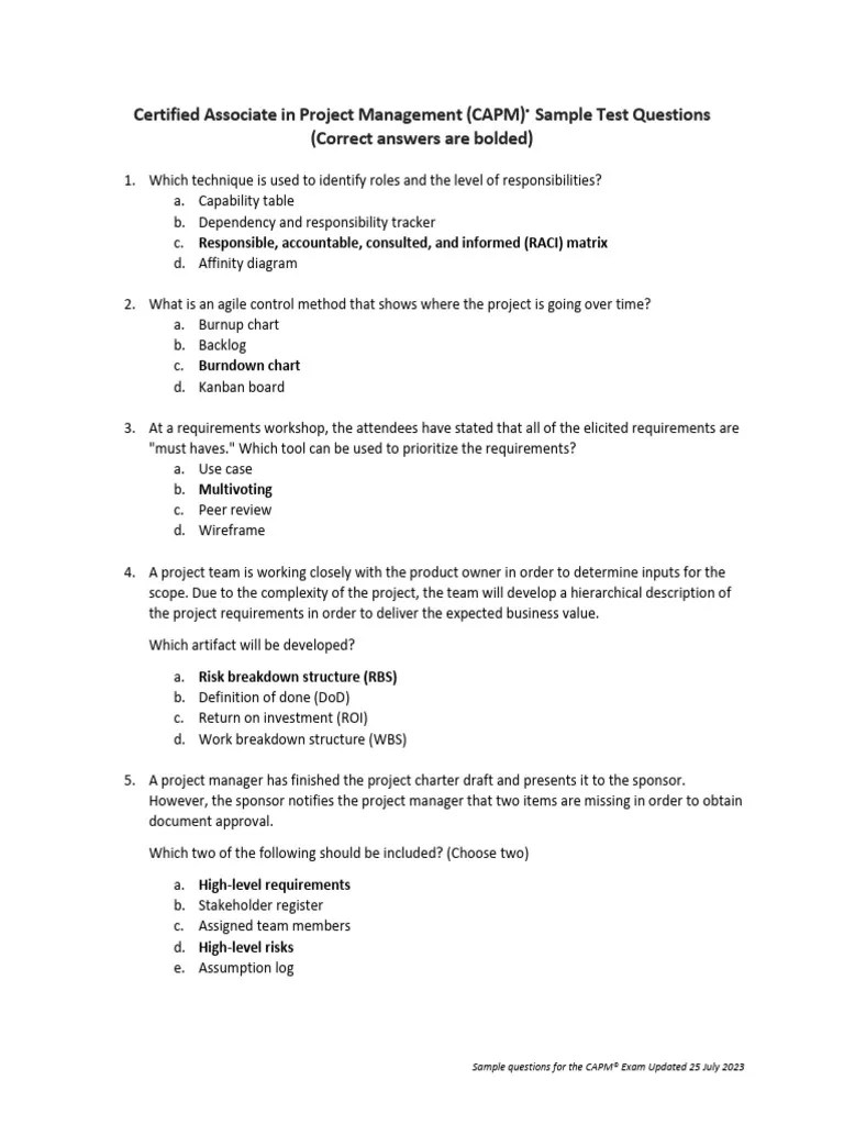 Certified Associate Project Management Sample Questions | PDF