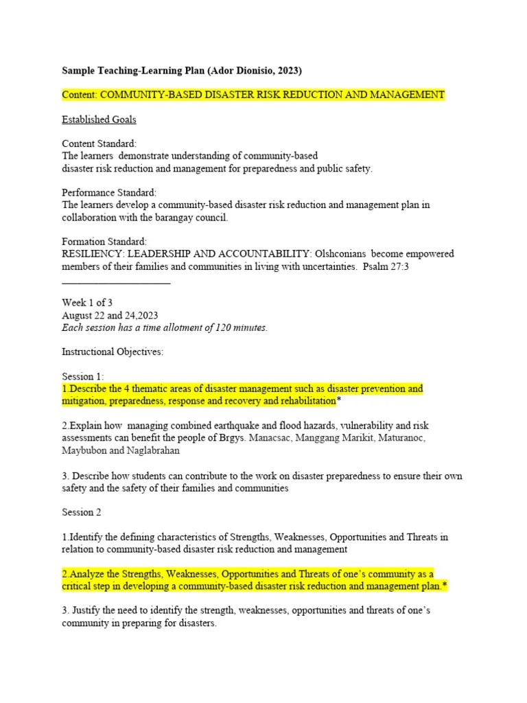 Learning Plan 2023 Rev | PDF | Emergency Management | Swot Analysis