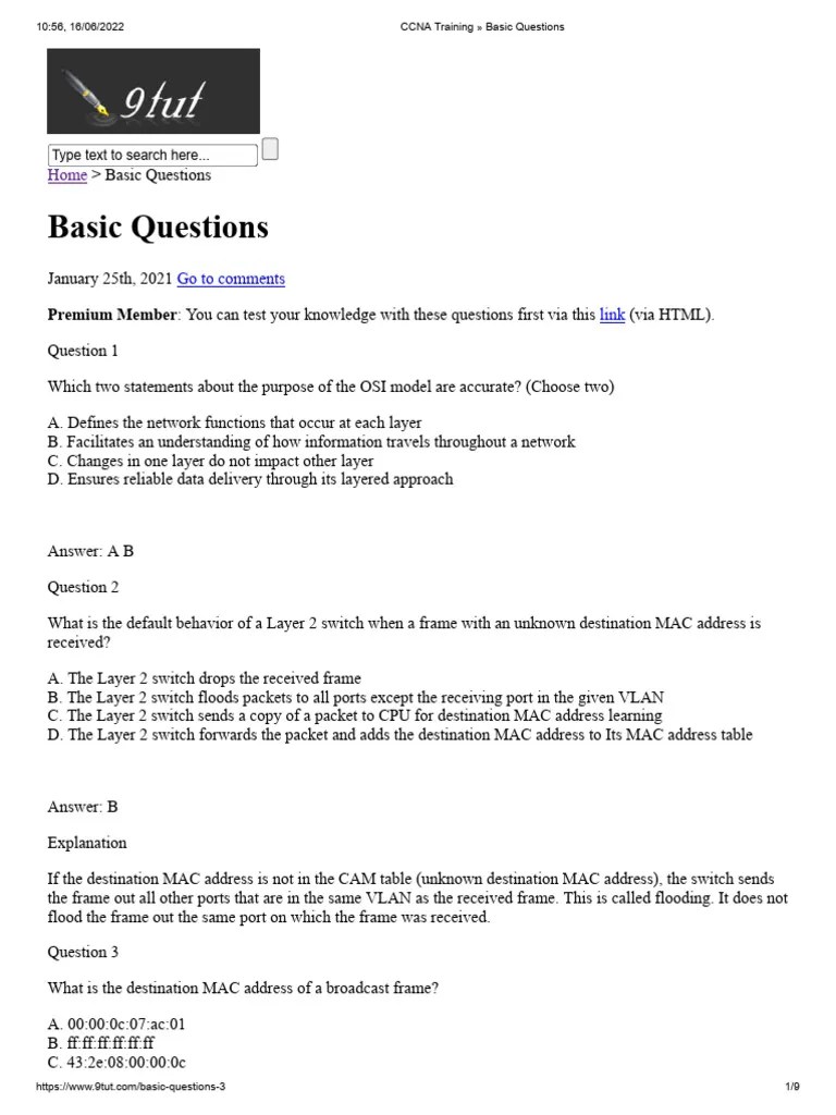 CCNA Training Basic Questions | PDF | Network Switch | Computer Network