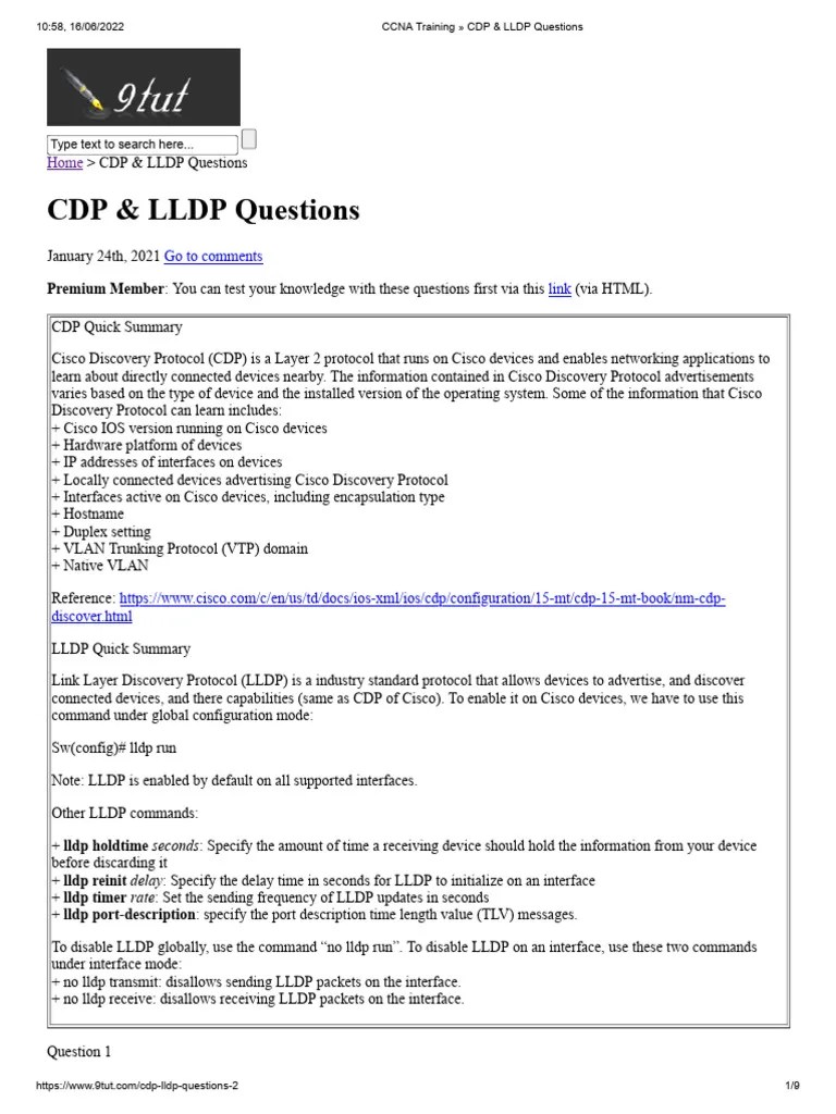 Cdp And Lldp Questions For Ccna Exam Pdf Cisco Certifications
