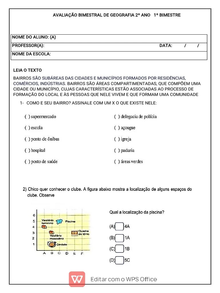 Avaliação Bimestral De Geografia 2º Ano 1º Bimestre (2) - 1 | PDF