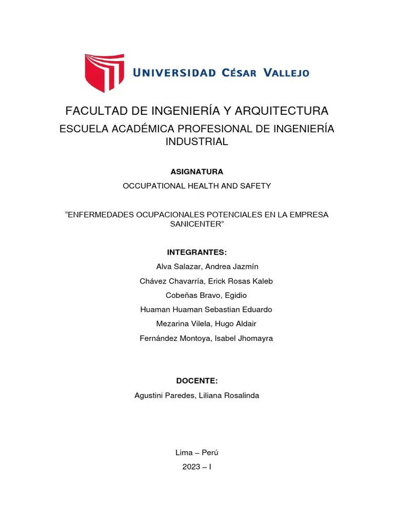 ENFERMEDADES OCUPACIONALES POTENCIALES EN LA EMPRESA SANICENTER | PDF | Factores Humanos Y ...