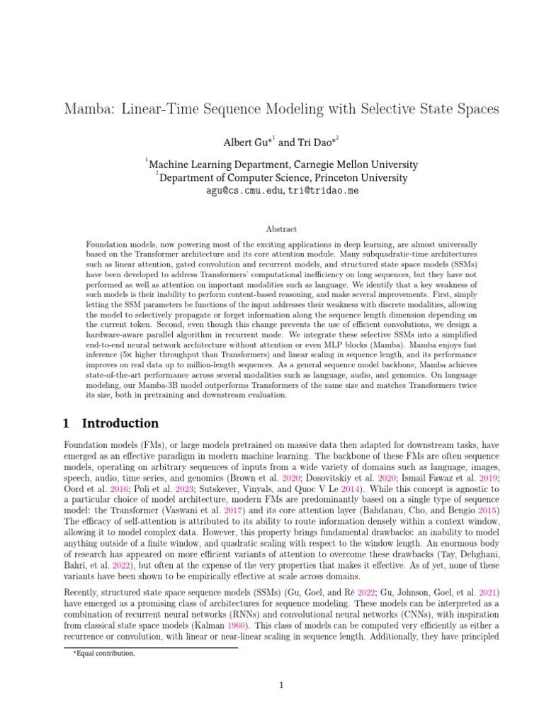 【2023】热点文章 Mamba Linear-Time Sequence Modeling With Selective State ...
