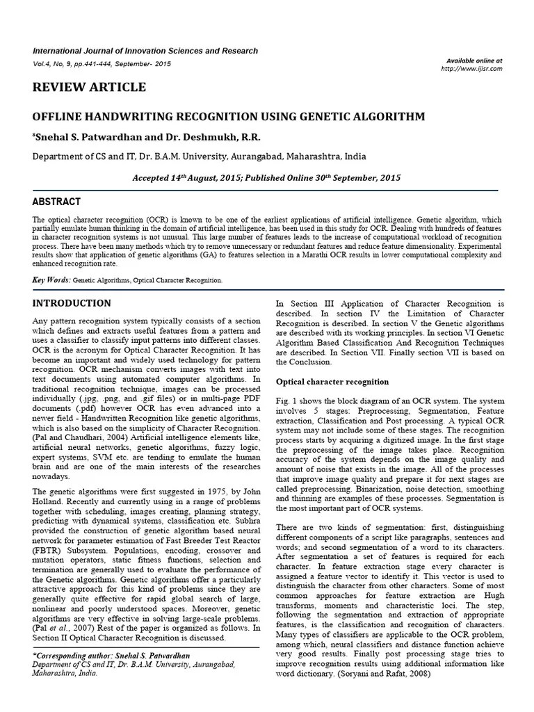 Offline Handwriting Recognition Using Genetic Algorithm | PDF