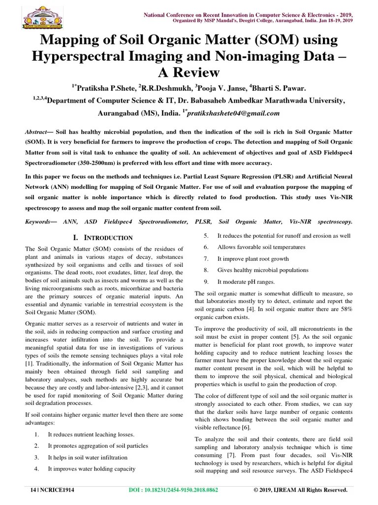 Mapping Of Soil Organic Matter (SOM) Using Hyperspectral Imaging And ...