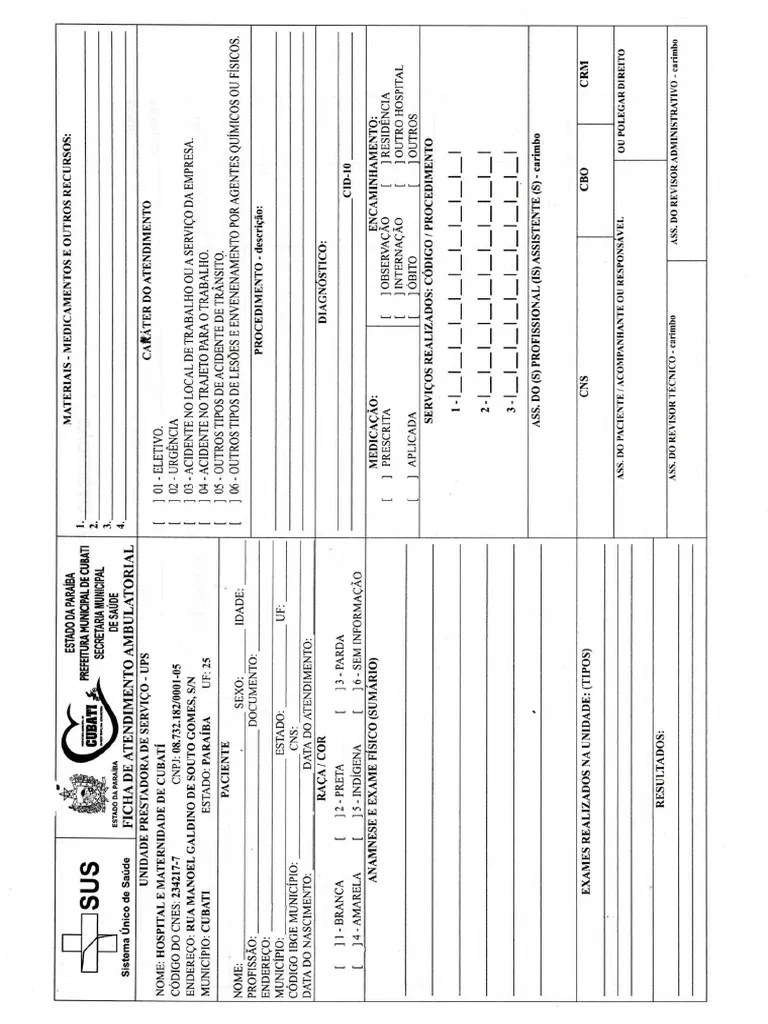Ficha De Atendimento Medico | PDF