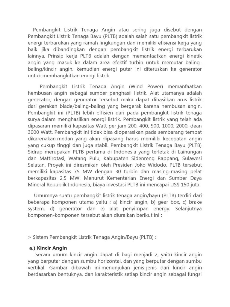 Materi Pembangkit Listrik Tenaga Bayu | PDF