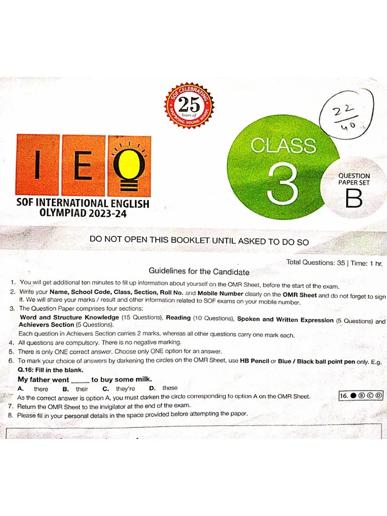 Ieo Class 3 2023-24 | PDF