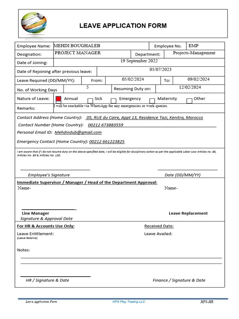 Leave Application Form | PDF