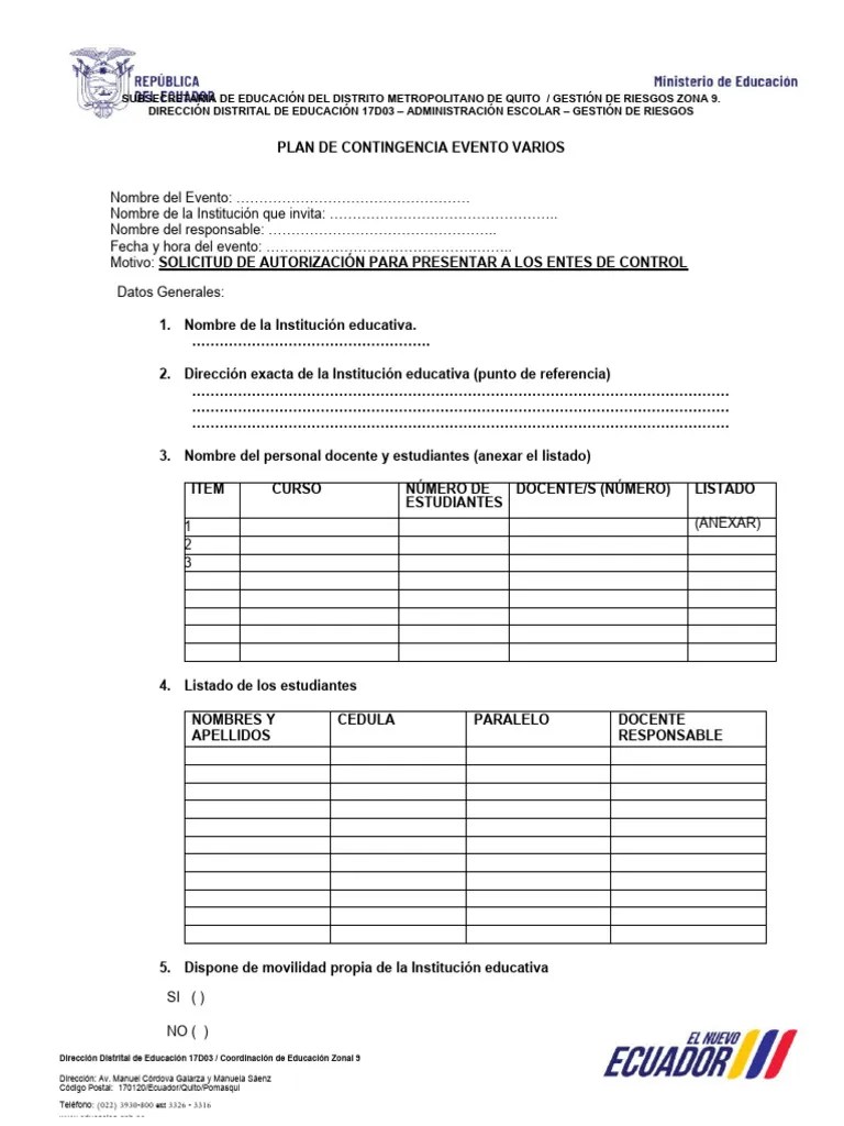 Formato Plan De Contingencia | PDF