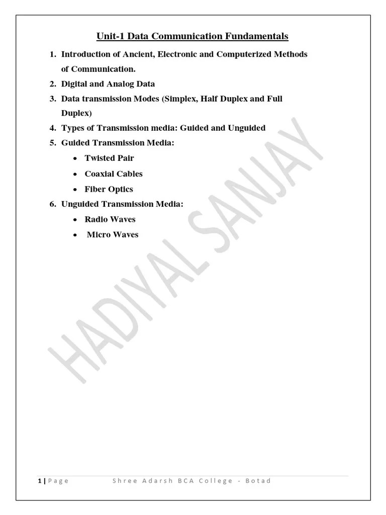 Unit - 1 Data Communication Fundamentals | PDF | Duplex ...