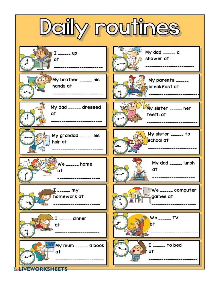 Daily Routines And Telling The Time Worksheet | PDF