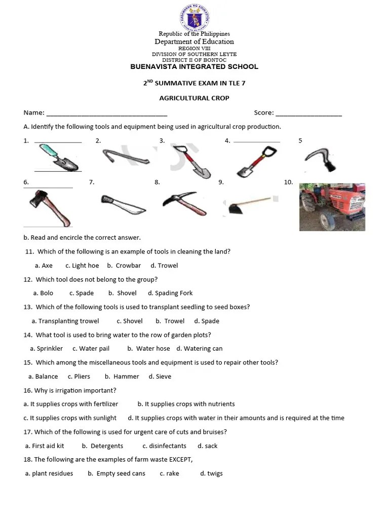 2nd Quarter Examination TLE 7 - AGRICULTURAL CROP | PDF | Tools | Rust