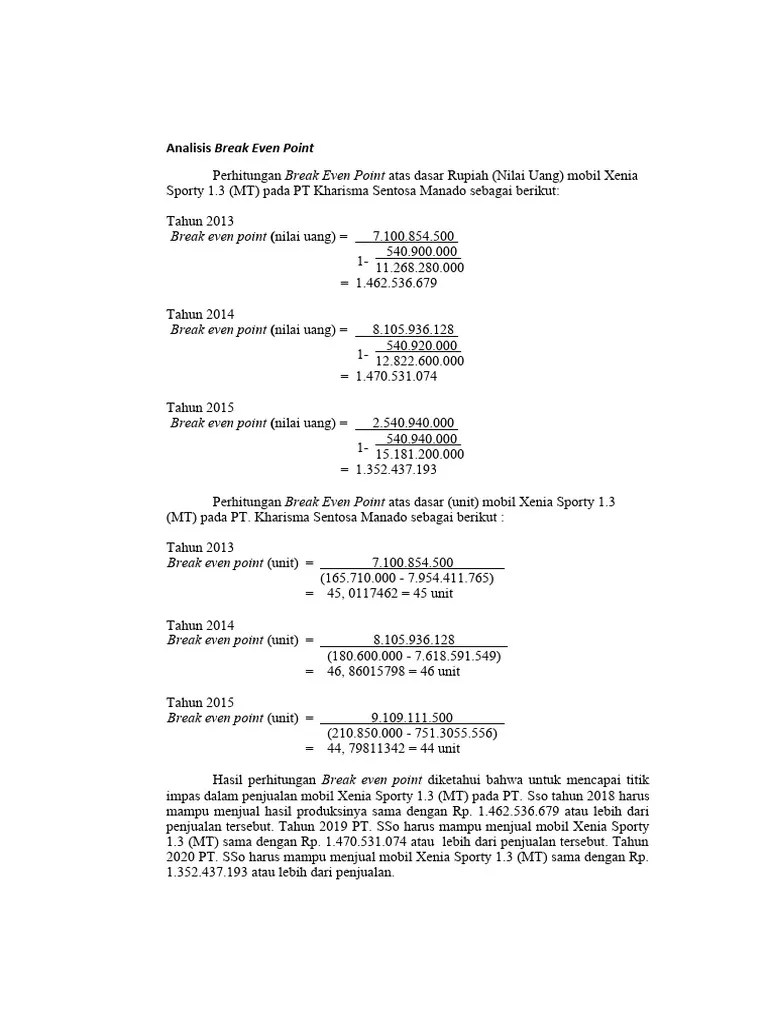Analisis Tentang Break Even Point (BEP) | PDF
