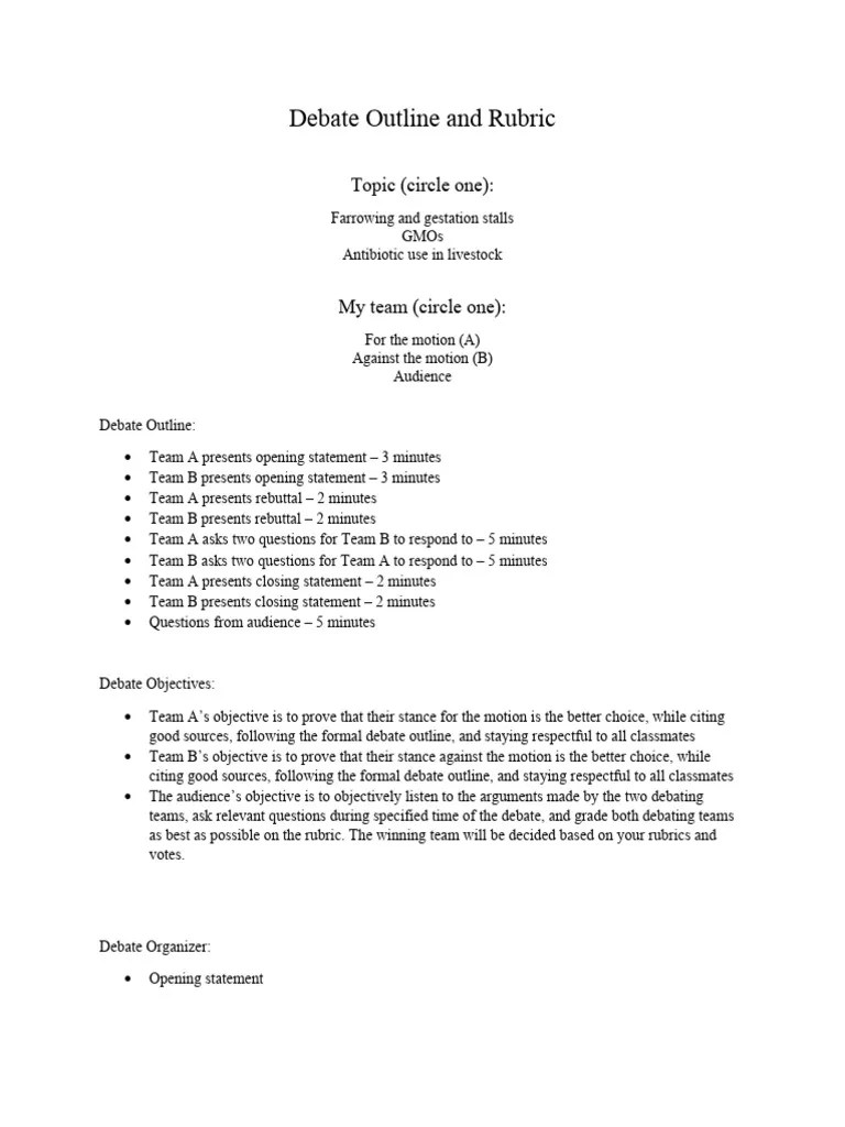 Debate Outline And Rubric | PDF | Argument | Human Communication