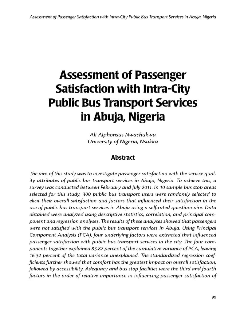 Assessment Of Passenger Satisfaction With Intra-City Public Bus ...