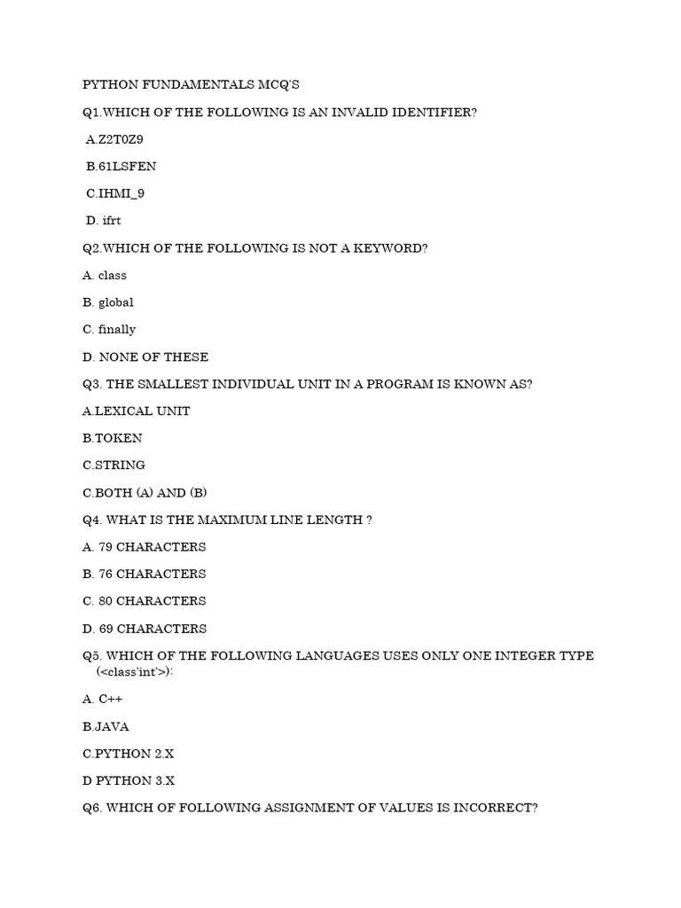 MCQ Python Fundamental | PDF