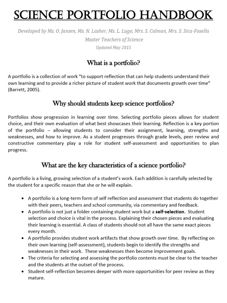 Science Portfolio Handbook Version 3 3 Pdf Rubric Academic Science
