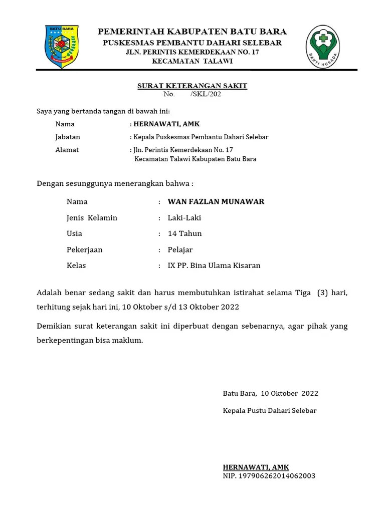 Surat Keterangan Sakit Puskesmas | PDF