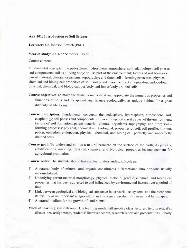 ASS101 Introduction To Soil Science-1-1 | PDF