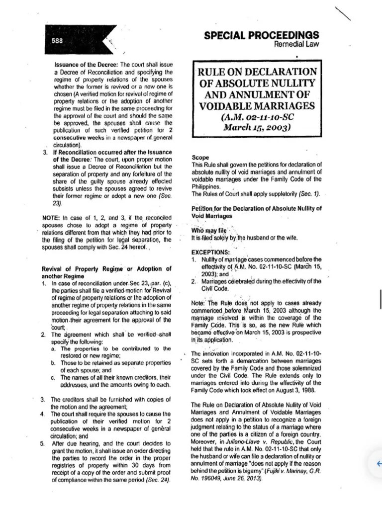 Rules On Declartion Of Absolute Nullity And Annulment Of Voidable Marriages | PDF | Annulment ...